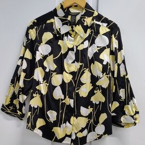 DONCASTER COLLECTION SILK BUTTON-UP BUTTER-CUP LONG SLEEVE TOP WOMEN'S Size 12